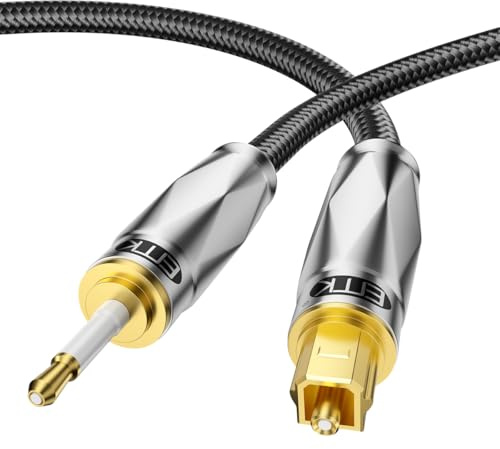 EMK Cavo Ottico Digitale Toslink verso Mini-Toslink - Cavo in Fibra Ottica S/PDIF con Connettori Dorati 24K per Home Cinema, Soundbar, TV, Amplificatori e Sistemi Hi-Fi