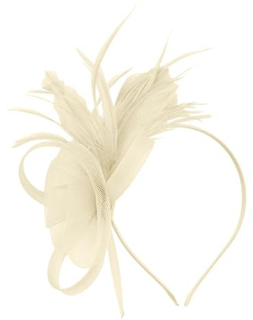 Fascinator Hut Damen Feder Mesh Kopfbedeckungs Hut Vintage Teeparty Haarschmuck Abend Partys Fascinator Haarclip Hut mit Schleier Kopfbedeckung Blumen Feder Kopfschmuck Hut für Tea (Beige, One Size)