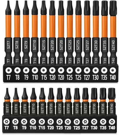 Duronge Torx Bit Set, 26 piezas Destornillador Torx con Mango Hexagonal Impacto Magnético, 13pcs 25mm+13pcs 50mm Star Bit Set para Destornillador, Taladro de Impacto