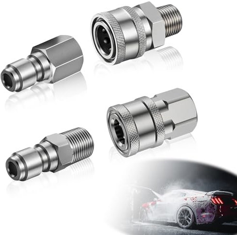 Karcher - Adaptador de acoplamiento rápido para limpiadora de alta presión, conector de 3/8 pulgadas, juego de 4 piezas con acoplamiento rápido, compatible con Karcher, Bosch, Einhell, para coche