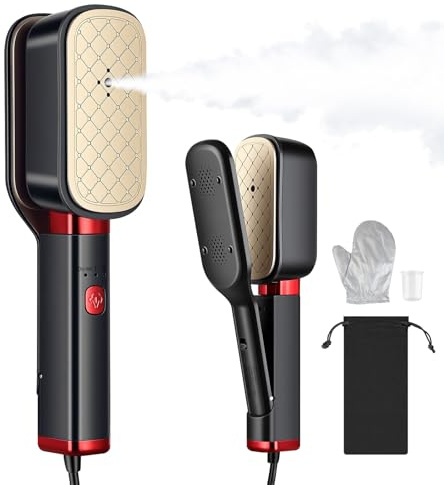 ERWEY Défroisseur à Main, Defroisseur Vetement 1000 W, 3 en 1 Defroisseur Voyage Portable avec Gant de Repassage, Poignée Rotative à 180°, Défroisseur pour les voyages, la maison, le bureau, Noir