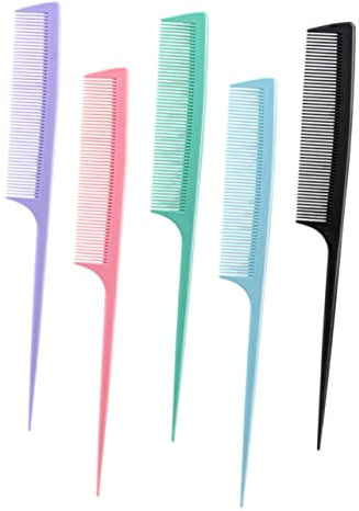 BAZEITFLOW Pettine a Coda di Ratto 5 Pezzi in Abs Denti Lisci e Ben Lucidati, per Acconciature Professionali a Casa o Feste, per Uomo e Donna