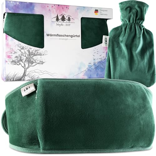 MayBe-ECO - Cinturón para botella de agua caliente premium - Cinturón de calor ajustable de 140 cm - Bolsa de agua caliente con funda - Ideal para espalda, abdomen y hombros - Beneficioso para dolores