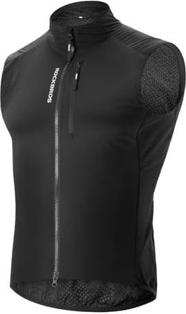 ROCKBROS Cykelväst för män, termisk och vindtät vinter, lätt och andningsbar cykelväst, vikbar med fickor, sport för MTB cykling löpning vandring fiske, Svart, 4XL