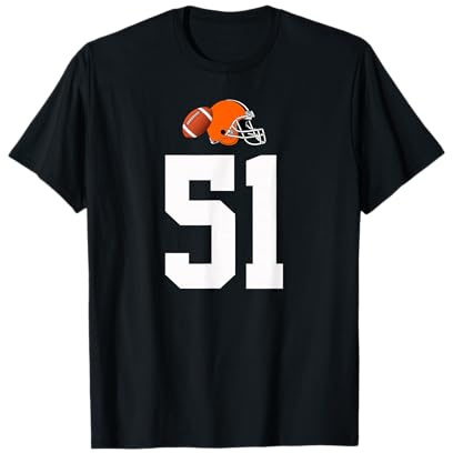 Americano Fútbol Casco Estilo Vintage Número 51 Camiseta