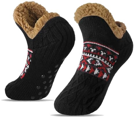 2XK-NOV Chaussettes Chaudes Antidérapantes Hiver - Thermique Pilou Pilou Pantoufles Chaussettes, Noël Chaussette Chausson Homme Femme, Epaisses et Moelleuses pour chalet