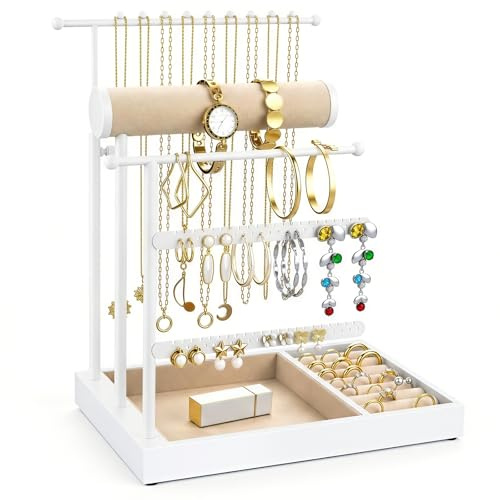 Emibele Soporte Collar Organizador, 5 Niveles Joyero, Blanco