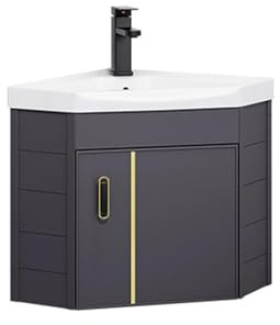 Lavandino ad Angolo for Bagno, Mobile da Lavabo Indipendente Compatto, Vasca for Lavanderia in Ceramica Combinata, Lavabo Triangolare Sospeso a Parete for WC(Without Mirror,38cm)
