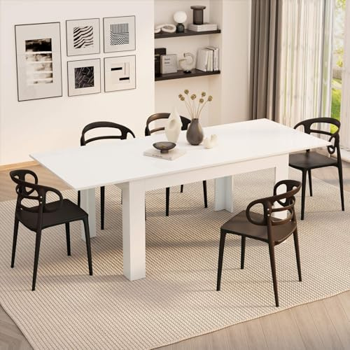 Mobili Fiver, Table de Salle à Manger Extensible 140 (220 x 90 cm) Blanc Brillant Fabriqué en Italie