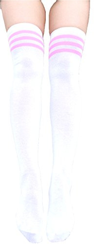 krautwear Mujer Niña Niños de animadora College de calcetines con 3 rayas overknees a través de rodillas a rayas larga geringelte Medias a rayas. Diseño de Rayas Negro Blanco Rojo Rosa blanco y rosa