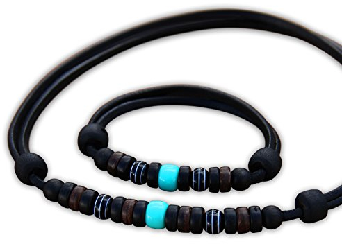 HANA LIMA Schmuck Set Surferkette Lederkette Halskette Surferarmband Lederarmband Armband