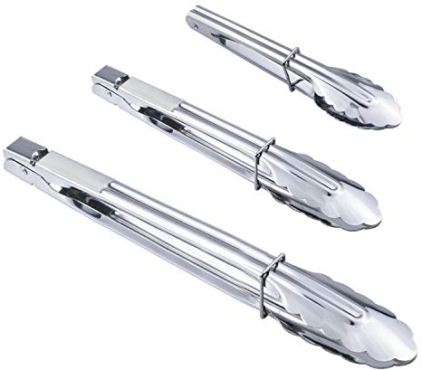 HINMAY Stainless Steel Kitchen Tongs Set Metal Cooking Tongs (7 9 12 Inch 3 Pieces)
