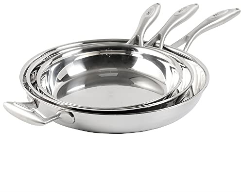 ProCook Elite Tri-Ply Stainless Steel Frying Pan Set - 3 Piece, 22/26/30cm Uncoated Induction Pans with Cooltouch Handles - Oven & Dishwasher Safe - 25 Year Guarantee
