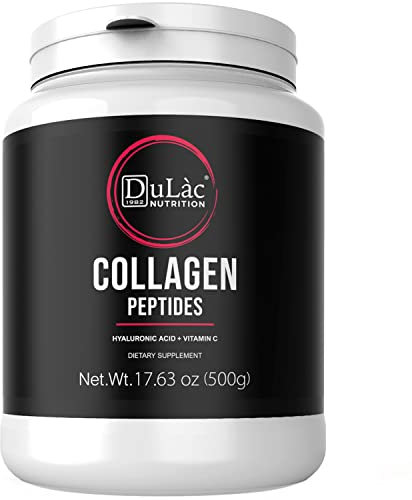 Dulàc - Collagene in Polvere con Acido Ialuronico e Vitamina C 450 g, Integratore di Peptidi di Collagene Idrolizzato, per Benessere di Articolazioni, Pelle e Ossa, Gusto Neutro, 100% Made in Italy