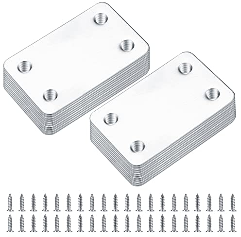 20 Pcs Flat Straight Mending Plates, Flat Plate Bracket, Flat Connecting Mending Plates Braces Brackets, Stainless Steel Support Joining Plate Furniture Repair Plate Fixing (Silver-60x38mm)