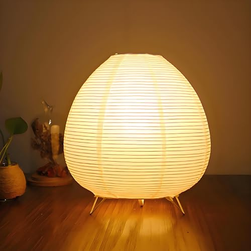 ACMHNC Lampada da Tavolo in Carta di Riso, Lampada da Comodino Japandi con attacco E14, Cavo 1,8 M, 3000K decorativa Per Salotto Camera da Letto, H 23 cm