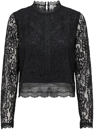 ONLY Onlnew Chemisier à Carreaux Ls en Dentelle pour Femme, Noir, XL