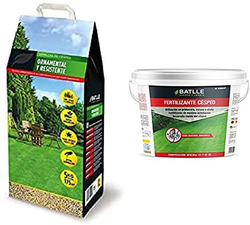 Césped Ornamental y Resistente - 5kg & Fertilizante para Césped - Cubo 5kg