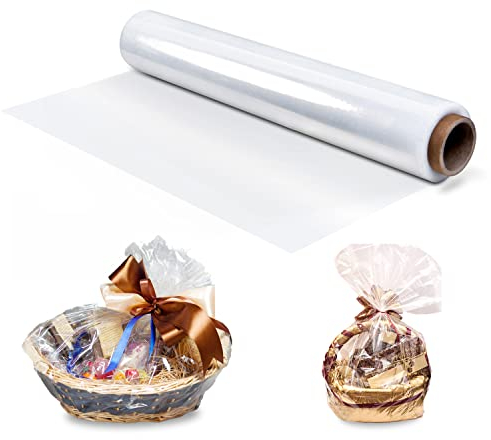 Durchsichtiges Geschenkpapier, Geschenkfolie Transparent Rolle, 80 CM x 30M Geschenkpapier Durchsichtig, Cellophanfolie, Geschenkfolie Transparent Rolle für Blumen Geschenke Obstkörbe Snacks