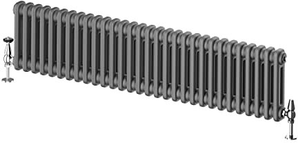 Go Bathrooms Utopia Grey Horizontal Radiator 400 x 1370mm Traditional Cast Iron Style 2 Column Anthracite Central Heating Living Room Radiator
