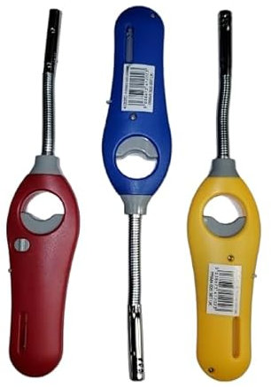 MAECENA 3pcs Refillable Flexible Neck BBQ Lighter Butane Gas Lighter for Kitchen, BBQ, Candles, Camping & Fireworks,Adjustable Flame & Safety Lock Multipurpose