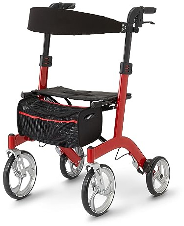Medline European Style Lightweight Rollator with Backrest – Strong, Comfortable, Maneuverable Support & 300 lbs. Weight Capacity for Greater Freedom & Mobility