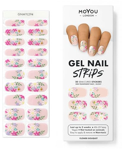 MOYOU LONDON Semi Cured Gel Nail Strips - 20 Pcs. Waterproof Gel Nail Wraps, Cures in Sunlight or UV/LED Lamp, Lasts Up to 2+ Weeks, Stretchable, Easy to Apply & Remove, Vegan & Cruelty-Free