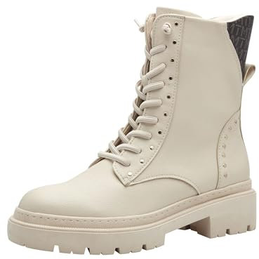 MARCO TOZZI Damen Stiefeletten zum Schnüren mit Blockabsatz mit Reißverschluss, Beige (Cream Comb), 38 EU