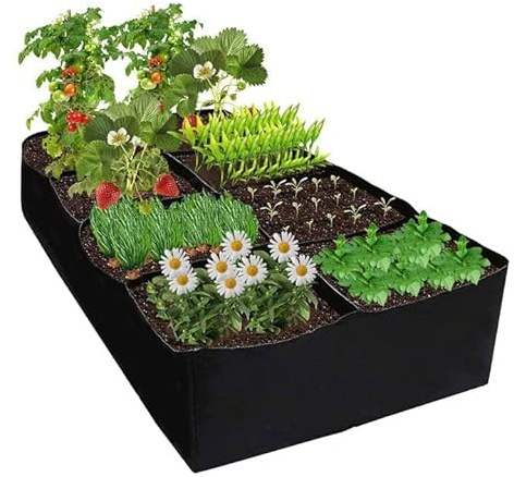 Bolsa de Cultivo, 180 x 90 x 30 cm, 8 Plaids No Tejida Bolsa Siembra Gran Capacidad, Bolsas de Cultivo de Plantas Rectangular, para Tomates, Flores, Zanahorias,Verduras, Patatas