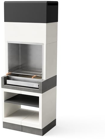TUOZI - Einbaugrill für Holz und Holzkohle Modell KITAWAY Edelstahl (Grau/Weiß - 84 x 63 x 237 cm) REF: T00685 - Für den Außenbereich