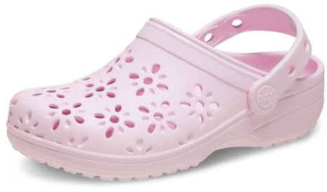Crocs Classic Floral Cut Out Clog K, Zoccoli Unisex - Bambini e Ragazzi, Pink Milk, 32/33 EU