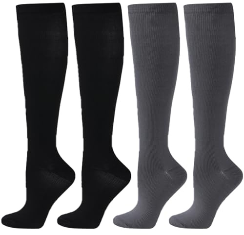 BONANGEL 4 Pares Calcetines de Compresión para Mujeres y Hombres | 15 a 20 mmHg Medias de Compresion Deportivos y Médicos para Correr, Vuelo, Viaje, Enfermera, Materna