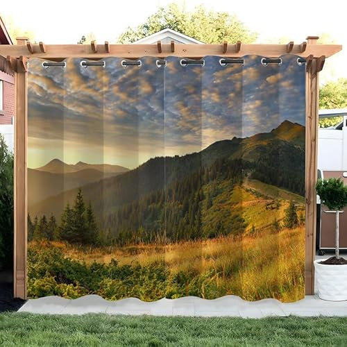 buyluhn Landschaft Vorhang Outdoor Berg Vorhänge Wasserdicht 2er Set Outdoor Vorhang mit Ösen Wetterfest Vorhang Pavillon Outdoor Gardinen für Balkon Terrasse,178x213cm