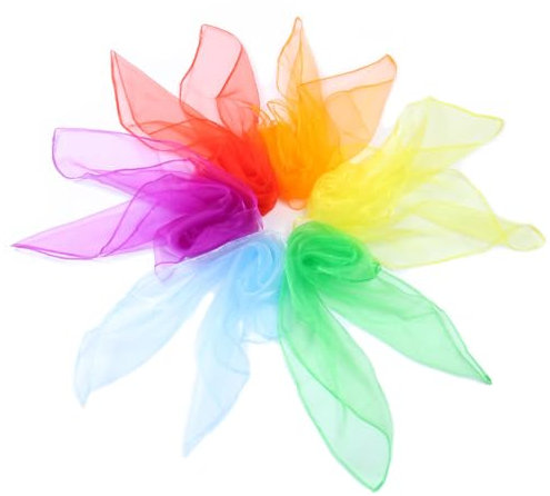 Blausky 1 juego de 6 paños de malabares, paños de gasa, paños cuadrados de colores, paños de gimnasia, accesorios de actividad, decoración para herramientas sensoriales, baile, malabares, colores