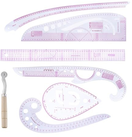 Righello da cucito, 7 righelli per trapuntatura, strumenti per allineare magliette, set da cucito per sarti, kit di righello curvo francese per sartoria, multifunzione per amanti del cucito