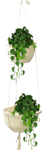 Växt hängande växthållare - inomhus hängande planter korg, vägg dekorativ blomkruka | Handväggig Jute Rope Hängande Basket Flowerpot med inomhus utomhus hängande växtplanter