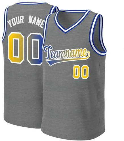 Personalized Basketball Jersey with Name and Number, Sleeveless Shirt Vest Jerseys Basketball Sportswear, Personalised Print Name Numbers for Men Boys Kids, 3XS~5XL