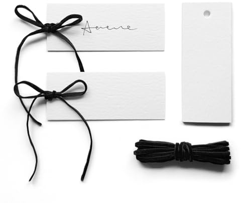 Maegmew 50 Pcs Place Cards for Table Setting -3.94X1.57 Table Place Cards with Velvet Ribbon,Name Cards for Wedding Dinner Party Events (Black)