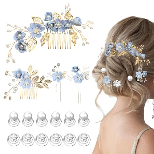 16pz Set di pettini per capelli da sposa con forcine floreali decorative, accessori eleganti per matrimonio, decorazioni con perle a spirale per spose, damigelle e ospiti