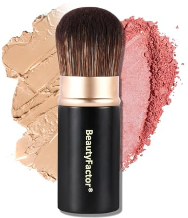 Retractable Kabuki Makeup Brush,Round Head Travel Makeup Brush Portable Brushes for Powder and Liquid Foundation, Bronzer, Blush and other face makeup With Aluminum Handle