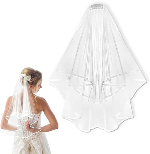 Eymobad Voile de mariée élégant pour femme - Voile de mariée blanc - Voile de mariage doux - Tulle souple - Blanc - Pour Halloween, mariées, douche, enterrement de vie de jeune