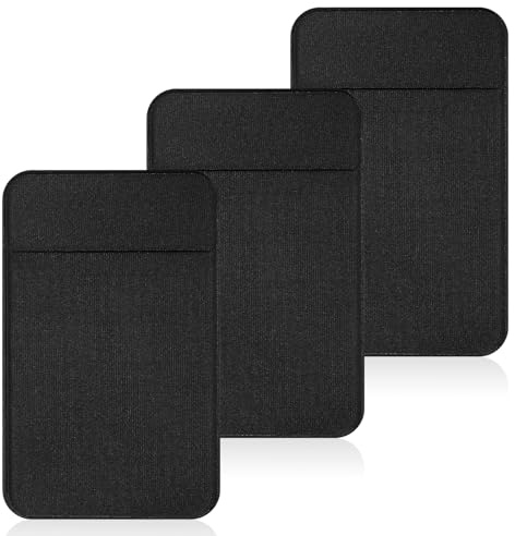 LXUEJIE 3 Pack Cell Phone Card Holder Pocket for Back of Phone, Stretchy Stick on Wallet Pocket Credit Card ID Case, Cell Phones Pockets Self Adhesive Cards Holder for Smartphones (Black)
