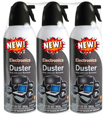 Compressed Air Duster, 10 oz, 3 Pack, Electronics & Keyboard Cleaner for PC, Laptop, Camera & Office Equipment, Moisture-Free, Ozone Safe