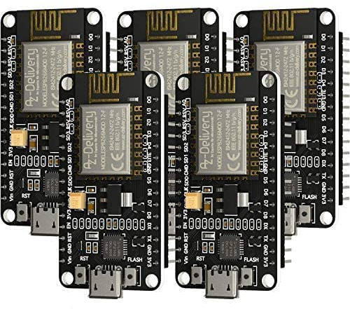 AZDelivery 5 x NodeMCU Amica Module V2 ESP8266 ESP-12F Carte de Développement WiFi WiFi avec CP2102 Compatible avec Arduino incluant Un E-Book!