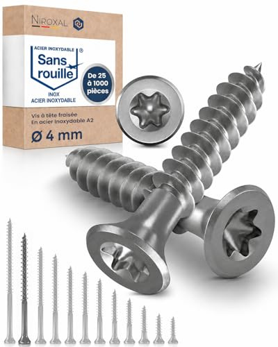 Träskruvar i Rostfritt Stål A2 – Försänkt Huvud Torx TX20 – Helgängade – 4 x 70 mm – 25 Pack – Universalskruvar för Trä