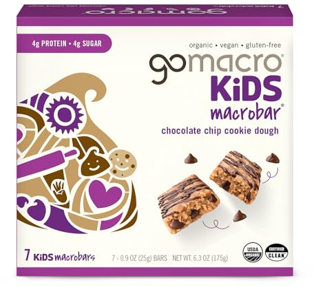 GoMacro Kids MacroBar Organic Vegan Snack Bars - Chocolate Chip Cookie Dough (0.90 Ounce Bars, 7 Count)