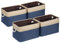 Univivi Fabric Storage Bins for Shelves, Navy Blue Rectangular Foldable Storage Basket with Top Steel Ring, Cotton Linen Storage Basket, 38 * 26 * 24cm