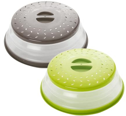 Hwtcjx 2 Pcs Microwave Cover, Plate Covers, Microwave Food Covers, Made of Plastic PP + TPR Material, Foldable, High Temperature Resistant, for Oil and Splash Proof, Drain, Fruit Tray (Green, Gray)