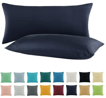 SHC by BaSaTex 2er Pack Jersey Kissenbezüge Kissenhüllen | Kopfkissenbezug aus 100% Baumwolle | 40x80 cm Kissenbezug | Farbe Navy Dunkelblau