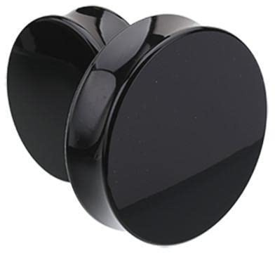 1 PAIR (2pcs) BLACK ACRYLIC PLUGS Double Flare Gauges Solid Saddle Thin Ear Flesh Tunnels 1014 (15/16 (24MM))